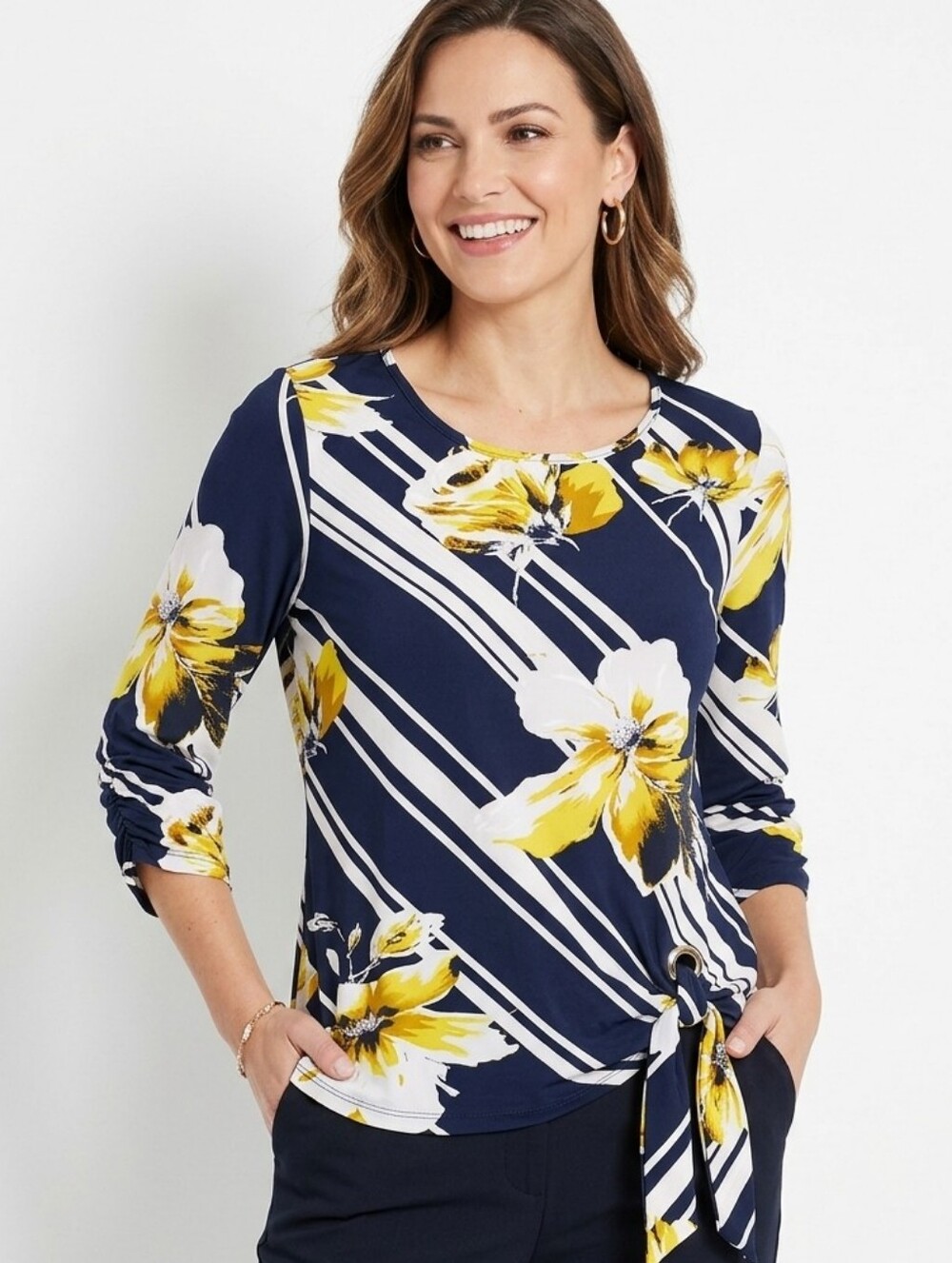 Espresso Long Sleeve Floral Blouse